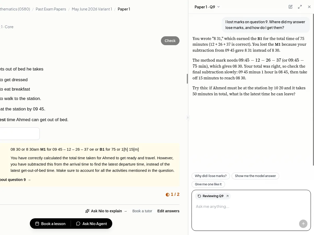 Nio explaining how temperature differs from internal energy in an IB Physics HL chat